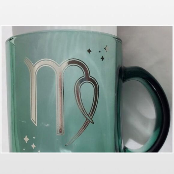 New Coffee Glass Virgo Zodiac Green Transparent Silver Star Constellation NWT - Picture 4 of 13